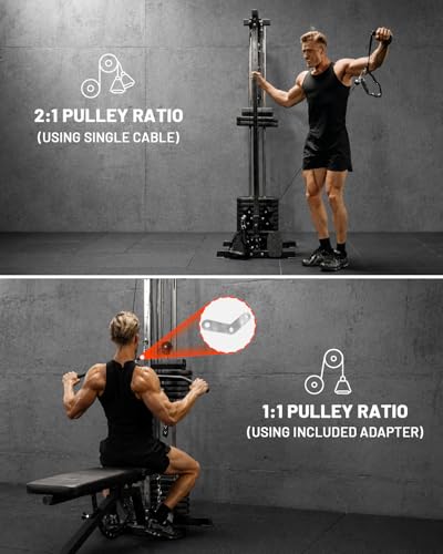 Mikolo Wall Mount Cable Station, Cable Crossover Machine with Dual Pulley System and 19/27 Adjustable Positions for Home Gym Fitness Equipment - color: BLACK, size: G3 Elite(118 lb weight stack)