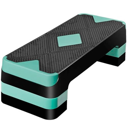 Non-Slip 27 Inch Aerobic Exercise Step Platform 4"-6"-8" Height Adjustable Risers for Home Gym Cardio Training Fitness Workout Stepper Trainer - color: Green