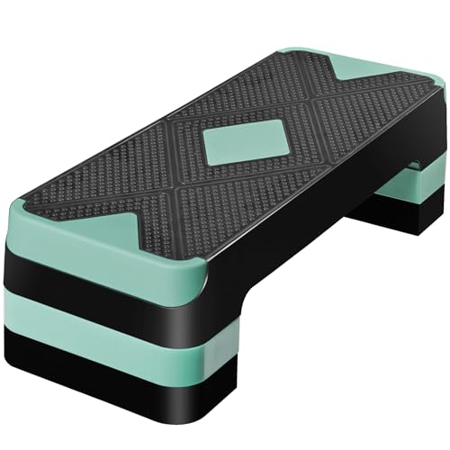 Non-Slip 27 Inch Aerobic Exercise Step Platform 4"-6"-8" Height Adjustable Risers for Home Gym Cardio Training Fitness Workout Stepper Trainer - color: Green
