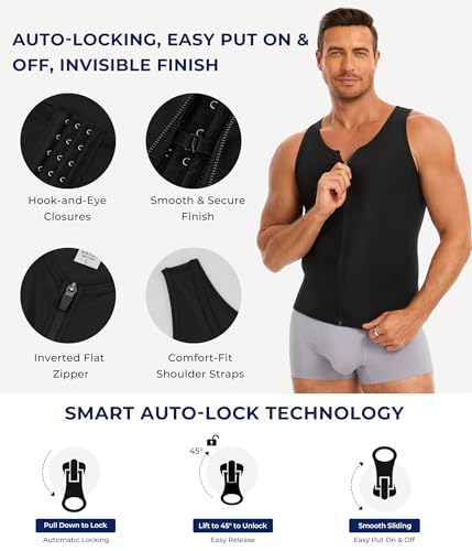 TAILONG Men's Compression Shirt - Shapewear Slimming Undershirt Tummy Control & Gynecomastia Vest Body Shaper Tank Top - color: Black, size: 3X-Large