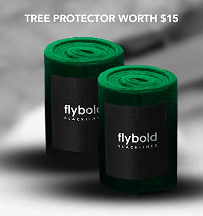 flybold Slackline Kit for Kids and Adults - 57 ft Balance Rope with Training Line, Tree Protectors, Arm Trainer, Ratchet Cover, and Carry Bag - Ideal for Tightrope Walking and Slackline Zipline - style: COMPLETE KIT