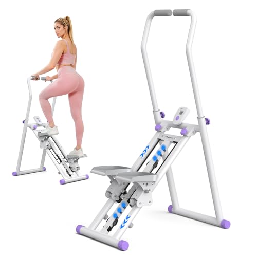 MERACH Stair Stepper with Adjustable Resistance, Foldable Stair Climber - color: White & Purple