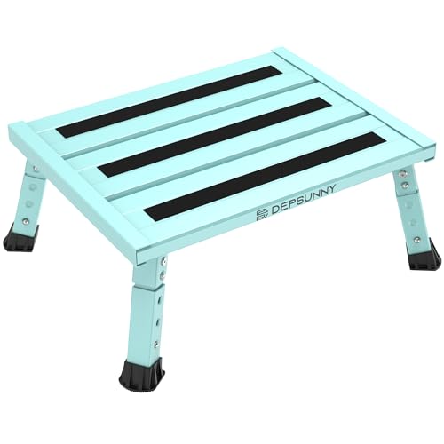 Adjustable RV Step Stool, Wide Platform, Foldable Legs, Green - color: Green