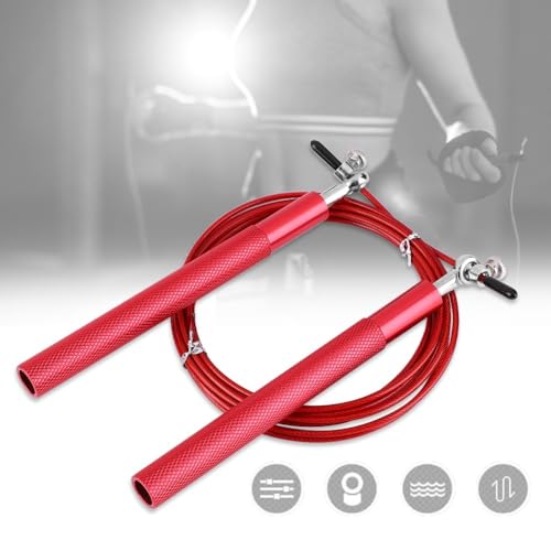 Aluminum Alloy Jump Rope with Ball Bearings – Skipping Rope for Speed Training, Non-Slip Grip and Adjustable PVC Cable - color: Red