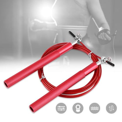 Aluminum Alloy Jump Rope with Ball Bearings – Skipping Rope for Speed Training, Non-Slip Grip and Adjustable PVC Cable - color: Red