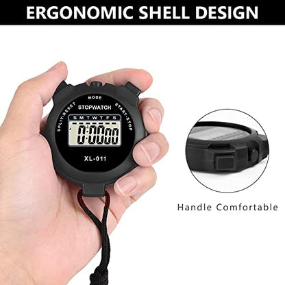 Vicloon Digital Sports Timer, Simple Travel Stopwatch with Large Display, Single Lap Split Timer, 12/24 Hour Clock Alarm Date (Black) - color: Black
