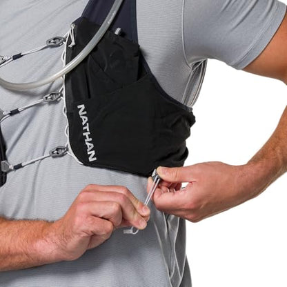 Nathan Hydration Vest 12L for Running & Hiking - Quick-Fit Adjustments, Breathable Mesh, 1.6L Insulated Bladder, Lightweight 8.8 oz, 6 Power Mesh Pockets, Diagonal Zip - Pinnacle Pro - size: X-Small, style: Black