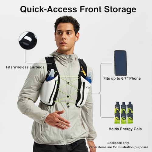 ROOT5 Running Hydration Vest 5L with 2 x 500ml Soft Flasks, Lightweight Running Vest with Water Bottles for Men and Women, Trail Running Pack - color: White, size: Large