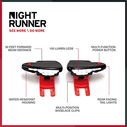 Night Tech Gear Running Shoe Lights – Hands-Free LED Lights for Runners, Trail Runners & Joggers – High Visibility Night Running Gear – Waterproof & Rechargeable - color: Red