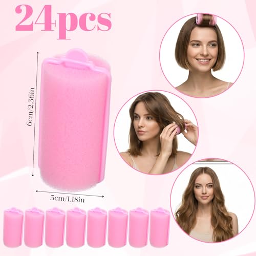 24Pcs Pink Sponge Rollers for Hair, Soft Sponge Curlers for Hair, No Heat Foam Rollers(2.36×1.18in,Pink) - color: Pink
