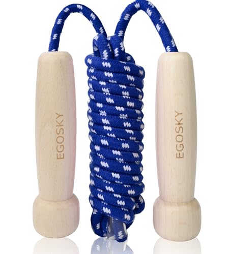 Jump Rope for Women Men Kids, EGOSKY Adjustable Wooden Handle Skipping Rope for Adult Boys Girls Fitness Exercise Outdoor Activity (Blue)