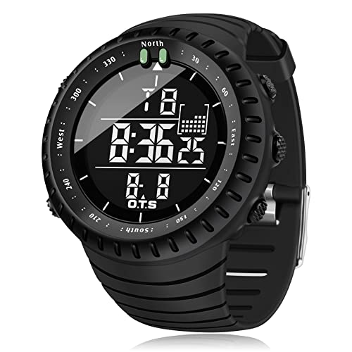 PALADA Men's Digital Sports Watch Waterproof Tactical Watch with LED Backlight Watches for Men - color: Black