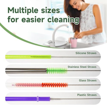 9PCS Reusable Long Colored Straw Cleaner Brush Set 12" Bendable