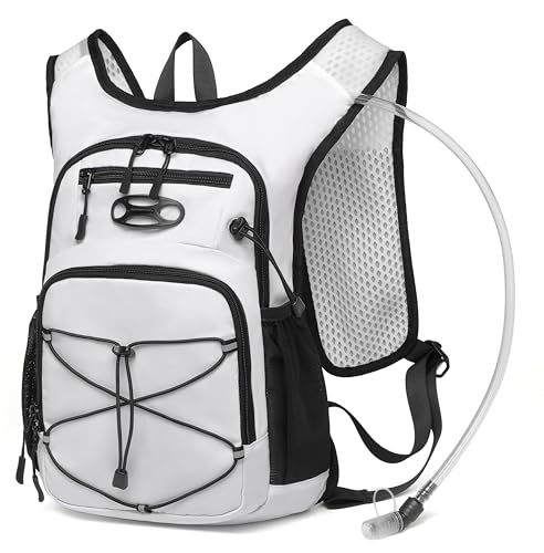 Wotony Lightweight Hydration Backpack with 2LOR 3LWater Bladder for Cycling Hiking Rave - Water Daypack for Men Women - color: White