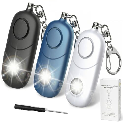 Personal Alarm for Women Keychain Alarm: Qoosea 135dB Emergency Keychain Siren with Strobe Light Loud Siren for Women Kids Students Seniors Emergency Self-Defense for Night Sports - color: Carbon Black + White + Blue