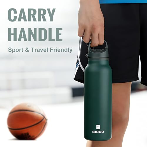 Insulated Thermo Water Bottle with Handle 20oz Stainless Steel Water Bottle Metal Water Flask Water Bottle for Hot and Cold Drink for Hiking, Workout, Gym, Travel (Green, 600ml) - color: Green
