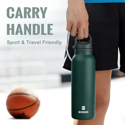 Insulated Thermo Water Bottle with Handle 20oz Stainless Steel Water Bottle Metal Water Flask Water Bottle for Hot and Cold Drink for Hiking, Workout, Gym, Travel (Green, 600ml) - color: Green