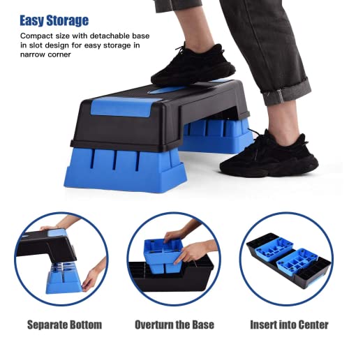 Happytools 28'' Aerobic Stepper, 5’’ 7’’ 9’’ Levels Height Adjustable Fitness Step Trainer, Exercise Step Platform w/Risers & Non-Slip Foot Pads for Home Gym Cardio Strength Training