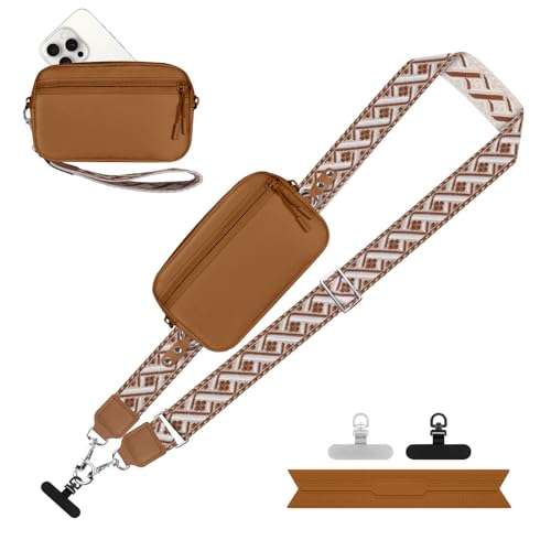 YFWE Clip and Go Strap for Phone with Wallet Crossbody, Adjustable Phone Lanyard with Detachable RFID Wristlet Wallet, Pattern Strap - Bronze(L) - color: Bronze, size: Large