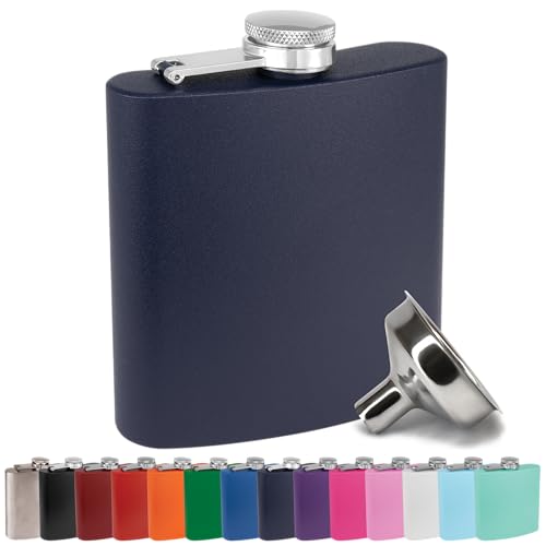 Clear Water Home Goods 6 oz Hip Flask w/Funnel, Matte Navy - color: Matte Navy