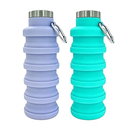 YCT Collapsible Water Bottle 17oz（500ml），Travel Portable Sport Water Bottle，Reusable Silicone Foldable Water Bottles for Gym Camping Hiking (Purple+Teal) - color: Purple+Teal
