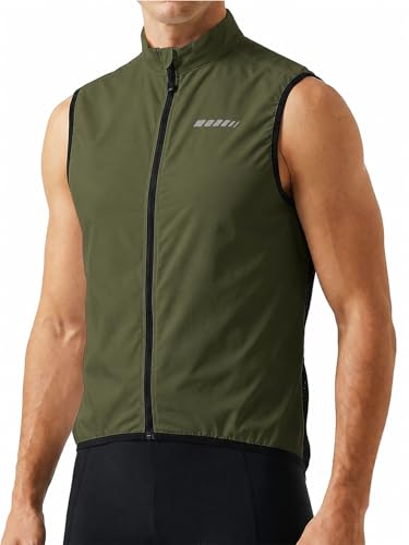 qualidyne Men's Windproof Cycling Vest, Full-Zip Sleeveless Bike Gilet - color: Army Green, size: Medium