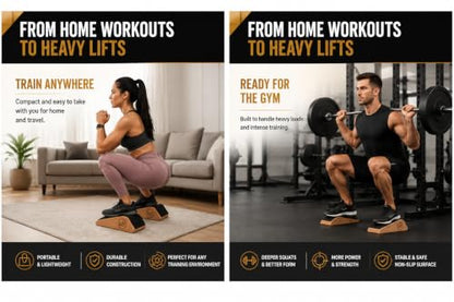 Squat Wedge Blocks (Set of 2) – Non-Slip Slant Boards for Lower Body Workouts Ankle and Calf Stretching - Yoga Blocks, Designed to Elevate Heels and Squat Support - Includes Carry Bag