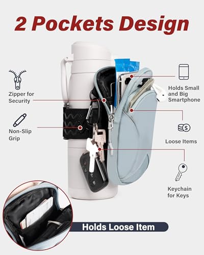 Gym Water with Phone Holder & Wallet, Water Bottle Caddy Versatile Sleeve Bag for Running Sports & Daily Use - color: Black