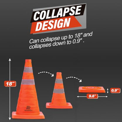 RoadHero 18 Inch 4 Pack Collapsible Traffic Safety Cones with Bag,Orange - size: 18 Inch (Pack of 2)
