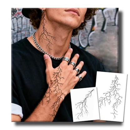 Semi Permanent Tattoo, Lightning Crack Branch Minimal Design, Large - color: Lightning
