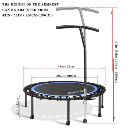 Newan 40"-48" Silent Mini Trampoline Fitness Trampoline Bungee Rebounder Jumping Cardio Trainer Workout for Adults-Max Limit 330lbs - color: 48" Round blue (have Handle)