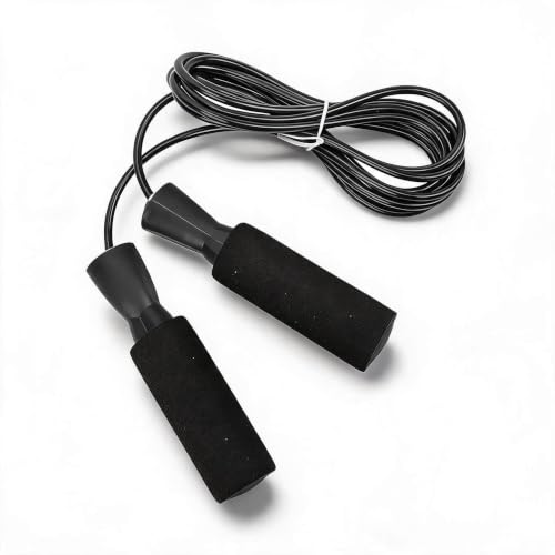 Generic Steel Wire Jumping Rope, Adjustable Skipping Rope with Double Bearings and Memory Foam Handle, for Men Women and Children - color: Black