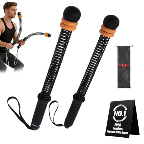 Battle Ropes Adjustable Ropeless Cordless Ropes Weighted 2 Pack Portable with Non-slipspiral Handles Workout Exercise Low-Impactcardio Travel-Friendly Home Gym Equipment for Women & Men