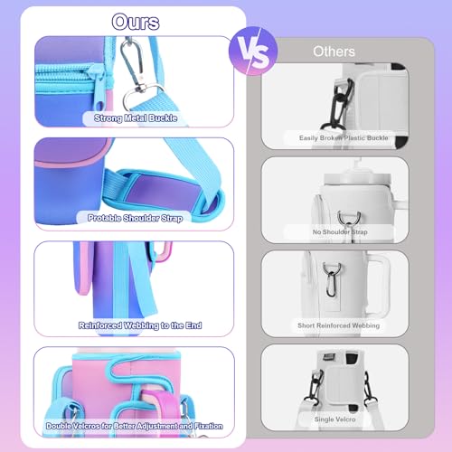 LEFOR·Z Water Bottle Carrier Bag with Phone Pocket Compatible with Stanley/Meoky 40 oz Tumbler with Handle,Water Bottle Holder Pouch with Adjustable Strap Compatible with Stanley Cup Accessories - color: Deep Blue-Purple Gradient-Style B