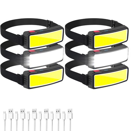Rechargeable LED Headlamp 6 Pack, Wide Beam Head Light