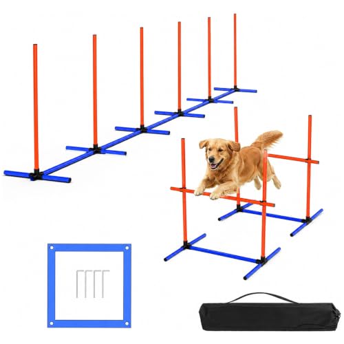 Dog Agility Course Backyard Set, 4-Set Hurdles with Weave Poles - size: Weave Poles