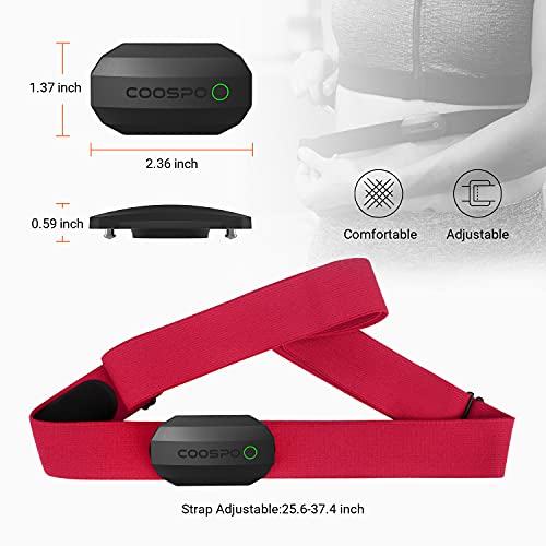 COOSPO Bluetooth Heart Rate Monitor Chest Strap H808S, ANT+ BLE HR Monitor Chest, HRM IP67 Waterproof, 300H Battery Life - color: Black Red