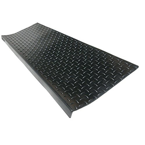 Rubber-Cal Diamond-Plate Non-Slip Rubber Tread Stair Mats (6 Pack), Black, 9.75" X 29.75"
