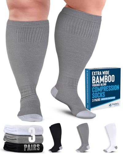 Doctor's Select® 3 Pairs Plus Size Compression Socks Wide Calf - Bamboo Viscose Knee High Socks | Circulation Support - color: Black/White/Gray - 3 Pairs, size: X-Large