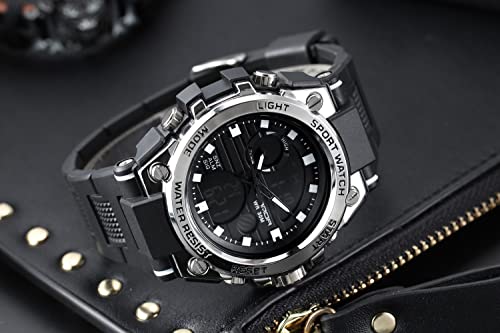 KXAITO Men's Watches Sports Outdoor Waterproof Military Watch Date Multi Function Tactics LED Alarm Stopwatch - color: 26_Silver