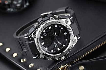 KXAITO Men's Watches Sports Outdoor Waterproof Military Watch Date Multi Function Tactics LED Alarm Stopwatch - color: 26_Silver
