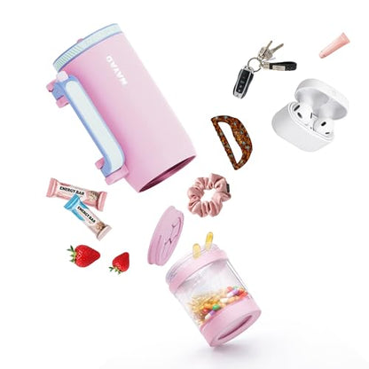 23oz Insulated Tumbler with Foldable Handle & 10oz Snack/Pill Container - color: pink