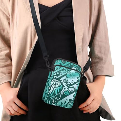 Hawaiian Tribal Small Crossbody Bags for Women Cell Phone Bag Purse, Sea Turtle Zipper Sling Purses Shoulder Bag - color: Hawaiian Tribal Symbol Jellyfish