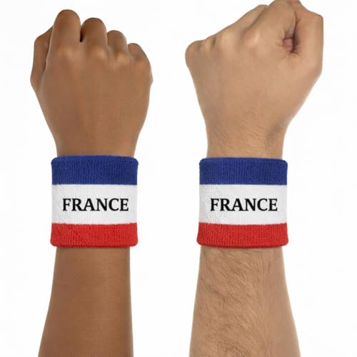 Suddora Country Headband & Wristbands Set (Includes 2 Wrist & 1 Head Sweatband), Highly Moisture Wicking - color: France
