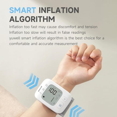 yuwell Wrist Blood Pressure Monitor | Clinical Accuracy, BP Machine for Home Use | Ultra Light Weight, Smart Inflation Blood Pressure Cuff, Large Display, 74 Readings, Rechargeable - style: YE8800CR