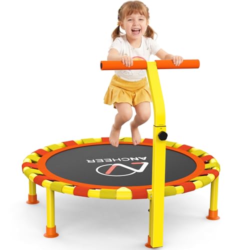 ANCHEER 38'' Indoor Toddler Trampoline for Kids, Foldable with T-Handle - color: Dark Yellow