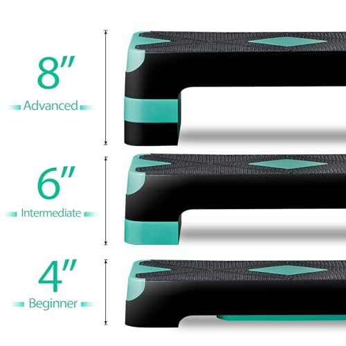 ZENY 26.5 inch Aerobic Step Platform with 4 Step Risers, 400 lbs Capacity - color: Green