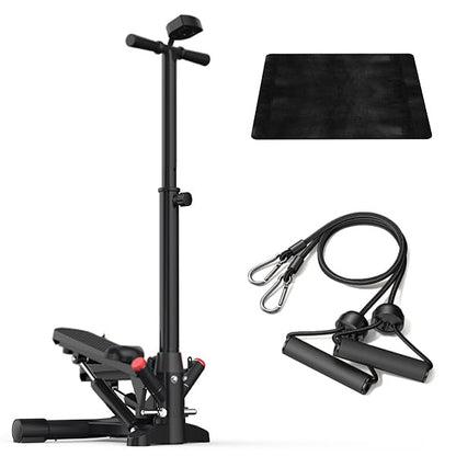 Steppers for Exercise at Home,Mini Stair Stepper with Handlebar and Resistance Bands,Stair Step Workout Machine,Total Body Cardio Equipment, Optional Twist Motion,Non-Slip Pedals – 330 LB Max Weight
