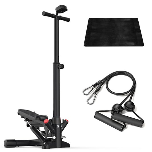 Steppers for Exercise at Home,Mini Stair Stepper with Handlebar and Resistance Bands,Stair Step Workout Machine,Total Body Cardio Equipment, Optional Twist Motion,Non-Slip Pedals – 330 LB Max Weight