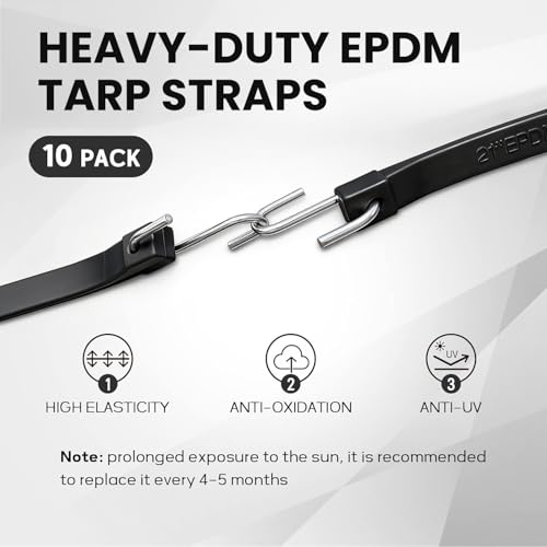 ROBLOCK 15" Bungee Cords with Hooks with 150% Max Stretch, 100% EPDM Rubber Tarp Straps with Metal Crimped S Hooks, Ideal for Securing Tarps, Cargo, Canvases, Weatherproof (10 Pack) - size: 15 Inch(pack of 10)